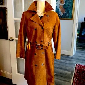 Double Breasted Suede Belted Trench Coat
